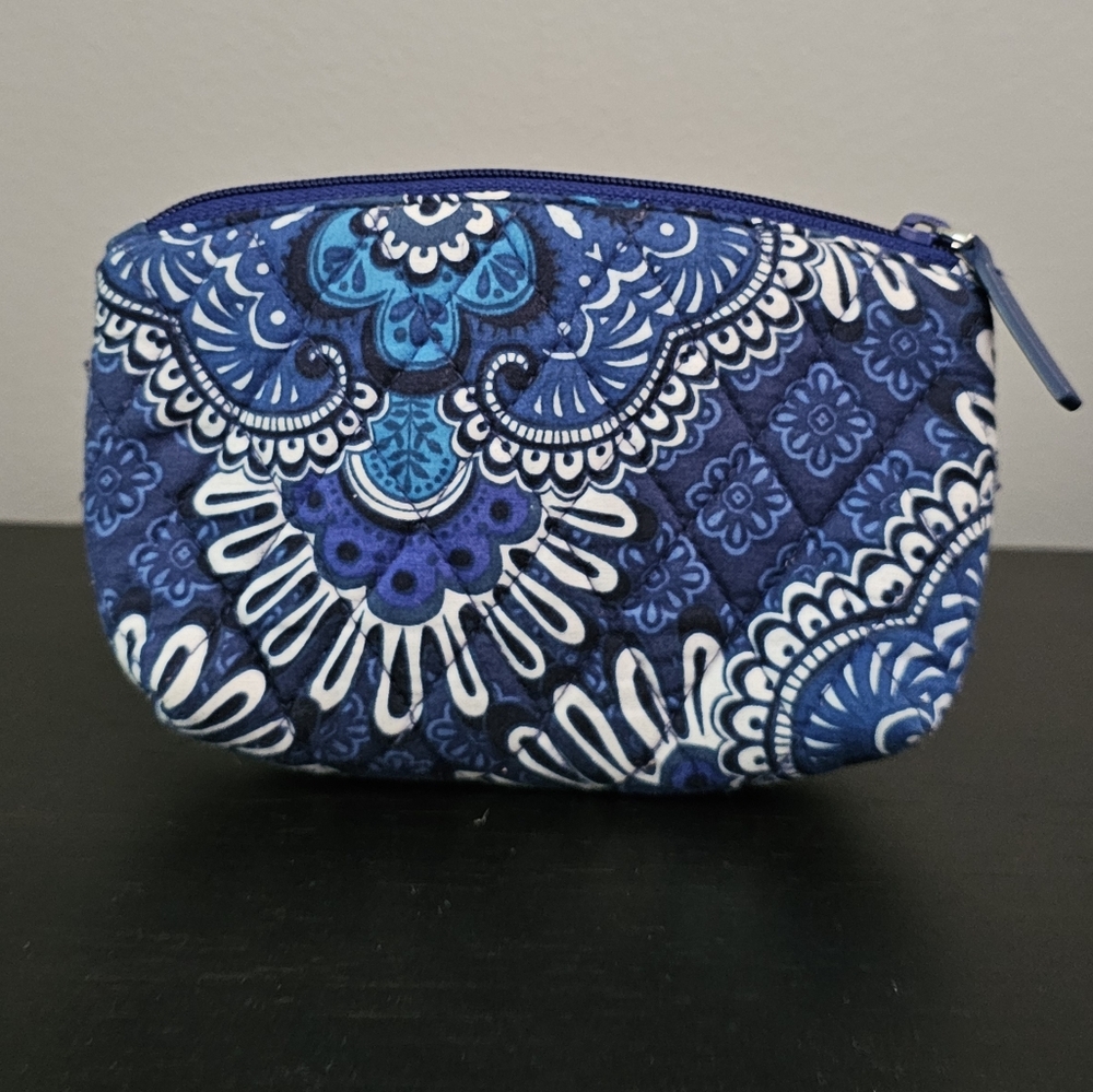 Vera Bradley Blue and White Floral Mini Cosmetic Bag w/mirror EUC